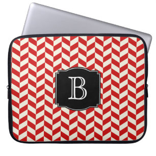 Housse Pour Ordinateur Portable Chevrons Red Herringbone Motif avec Monogramme