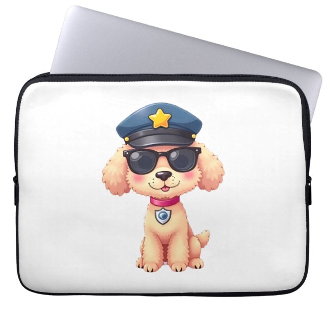Housse Pour Ordinateur Portable Chibi Anime Police Poodle Chien (Devant)