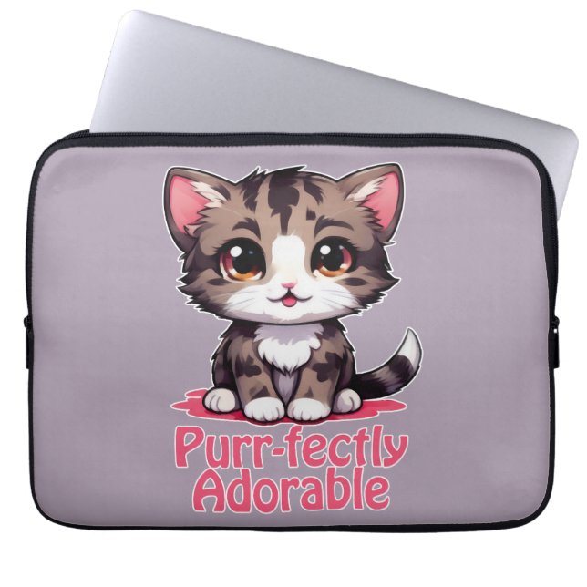 Housse Pour Ordinateur Portable Chibi Kawaii Kitten Purr parfaitement adorable en  (Devant)