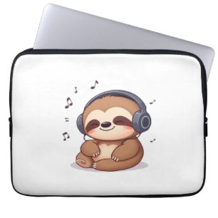 Housse Pour Ordinateur Portable Chibi paresseux avec écouteurs � Mignon Kawaii Rel