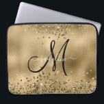 Housse Pour Ordinateur Portable Chic Black Gold Parties scintillant Nom du monogra<br><div class="desc">Chic Black Gold Parties scintillant Nom du monogramme</div>