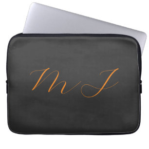 Housse Pour Ordinateur Portable Chic calligraphie gris orange monogramme nom initi