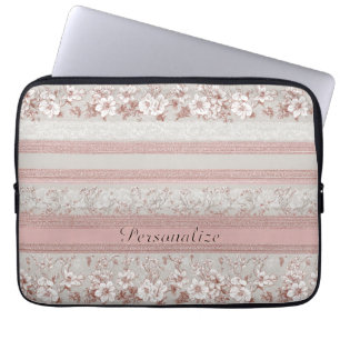 Housse Pour Ordinateur Portable Chic Élégant Rose Floral Dentelle Vintage