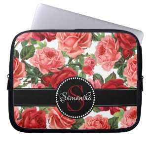 Housse Pour Ordinateur Portable Chic Elegant Vintage rose rouge roses nom floral