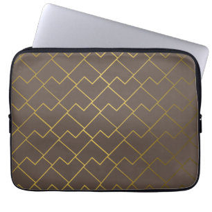 Housse Pour Ordinateur Portable Chic Géométrique Brun Café Chocolat Doré