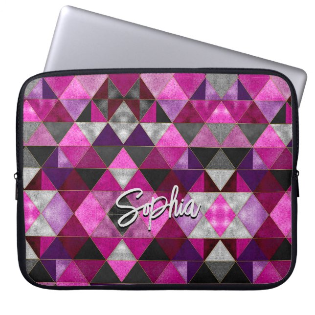 Housse Pour Ordinateur Portable Chic rose violet gris géométrique (Devant)