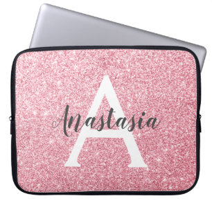 Housse Pour Ordinateur Portable Chic & Tendance Rose Or Paillettes Pailleté Monogr