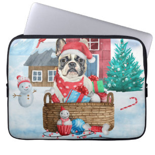 Housse Pour Ordinateur Portable Chien à tête blanche dans la neige Maison de Chien