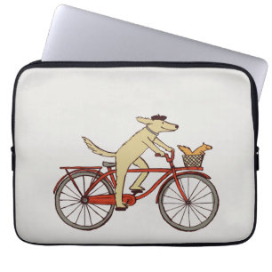 Housse Pour Ordinateur Portable Chien à vélo mignon et écureuil Art animal amusa