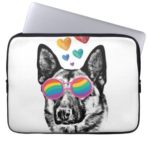 Housse Pour Ordinateur Portable Chien berger allemand avec coeur Saint-Valentin