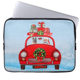 Housse Pour Ordinateur Portable Chien berger allemand en voiture avec le Père Noël