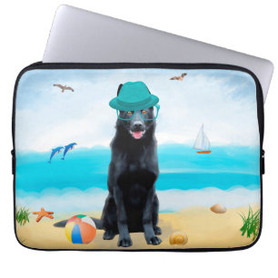 Housse Pour Ordinateur Portable Chien berger allemand noir sur la plage