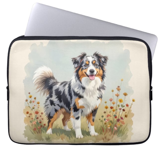 Housse Pour Ordinateur Portable Chien Berger Australien Merle Queue Longue (Devant)