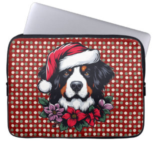 Housse Pour Ordinateur Portable Chien bernois de fête avec chapeau de Santa et fle