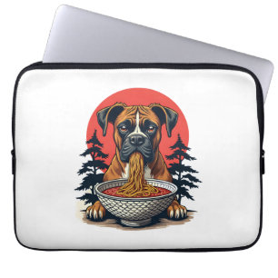 Housse Pour Ordinateur Portable Chien Boxer Vintage Mangeant Ramen Coucher de Sole