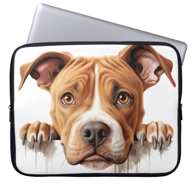 Housse Pour Ordinateur Portable CHIEN Brown ET BLANC PITBULL TERRIER (Devant)