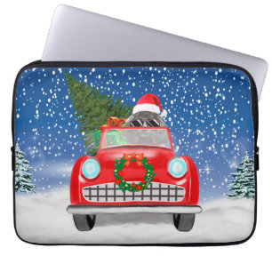 Housse Pour Ordinateur Portable Chien Caniche Conduisant une Voiture Dans la Neige