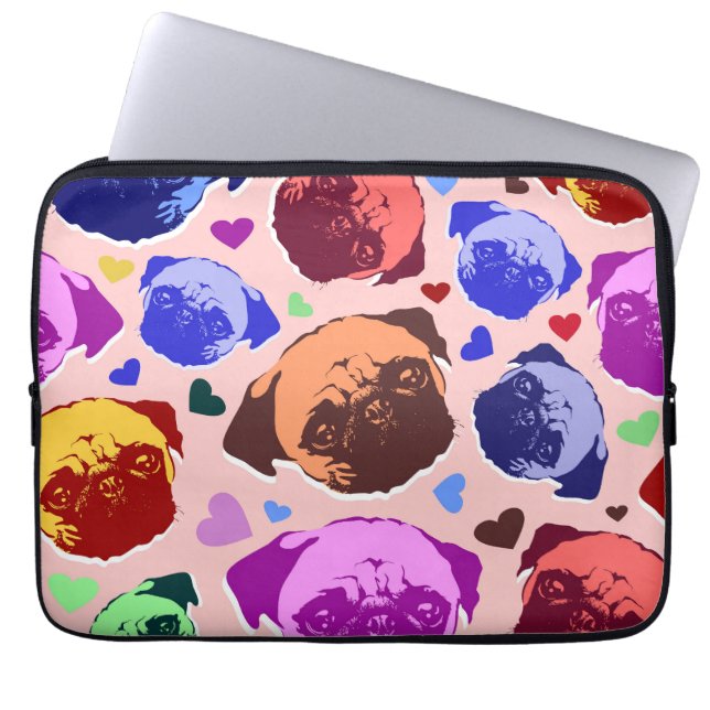 Housse Pour Ordinateur Portable Chien Chiot Carlin Style PopArt Rétro (Devant)