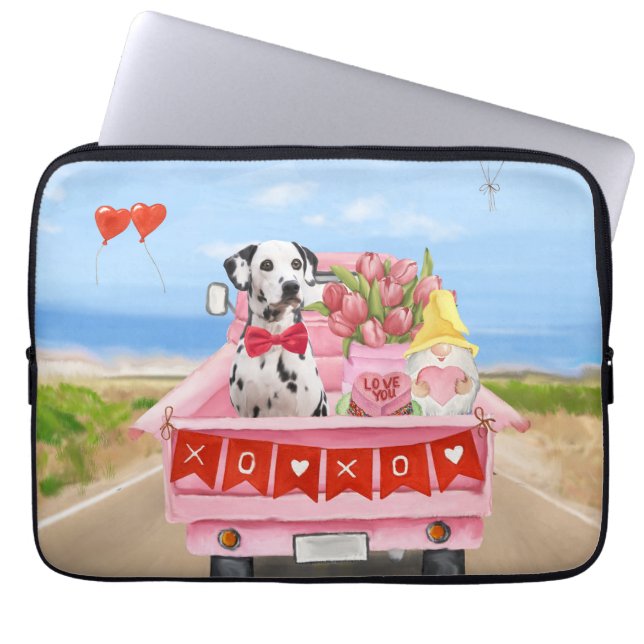Housse Pour Ordinateur Portable Chien dalmate Saint Valentin Coeurs de Camion (Devant)