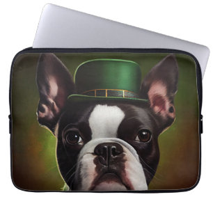 Housse Pour Ordinateur Portable Chien de Boston Terrier en Robe du Jour de la Sain