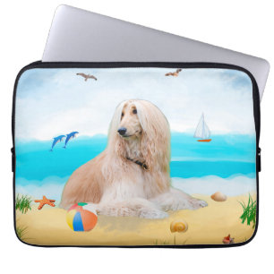 Housse Pour Ordinateur Portable Chien de chien afghan sur la plage