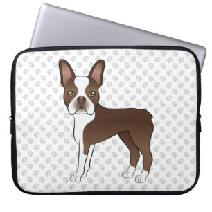 Housse Pour Ordinateur Portable Chien de dessin animé Boston Terrier marron et bla