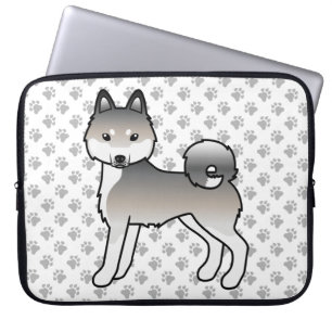 Housse Pour Ordinateur Portable Chien de dessin animé mignon Klee Kai d'Alaska gri