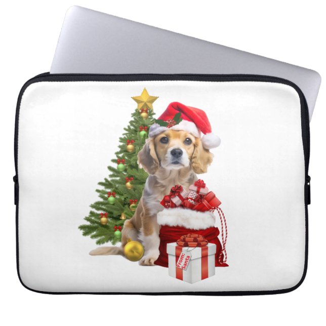Housse Pour Ordinateur Portable Chien de Noël avec arbre (Devant)