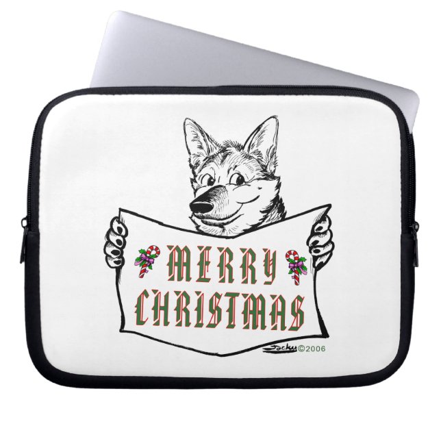 Housse Pour Ordinateur Portable Chien de Noël : Joyeux Noël ! (Devant)