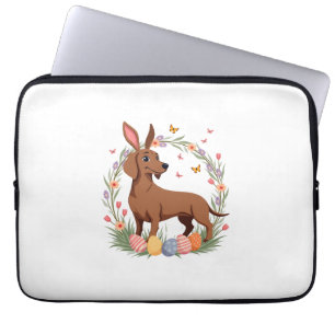Housse Pour Ordinateur Portable Chien de Pâques vintage en forme de teckel avec œu