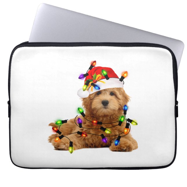 Housse Pour Ordinateur Portable Chien de Père Noël Goldendoodle (Devant)