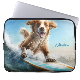 Housse Pour Ordinateur Portable Chien de surf nom personnalisé