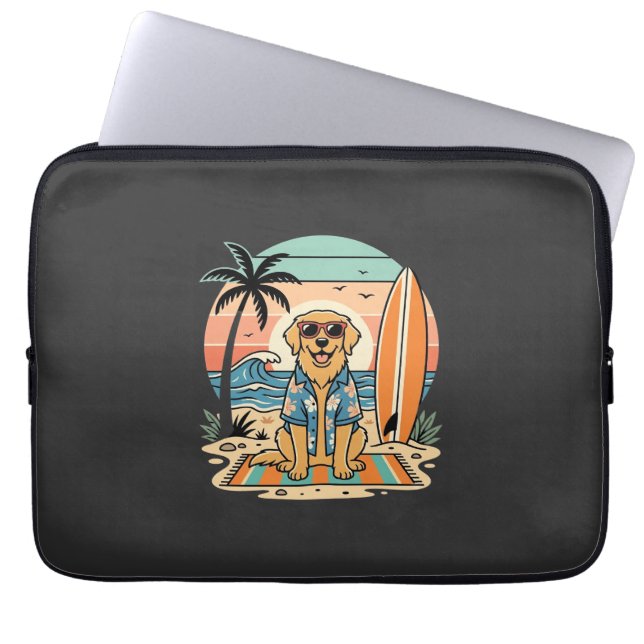 Housse Pour Ordinateur Portable Chien de surf Rétro Plage Été (Devant)