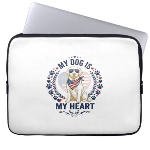 Housse Pour Ordinateur Portable Chien est cœur drapeau américain lunettes de solei
