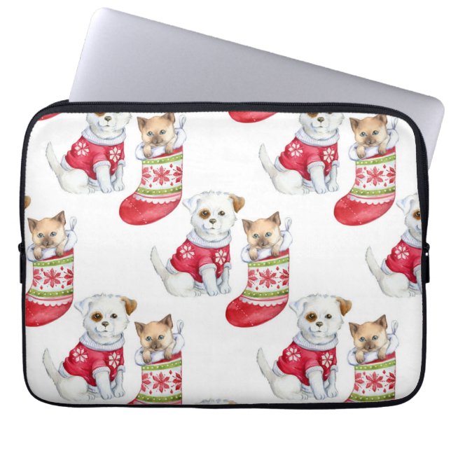 Housse Pour Ordinateur Portable Chien et chat de Noël (Devant)