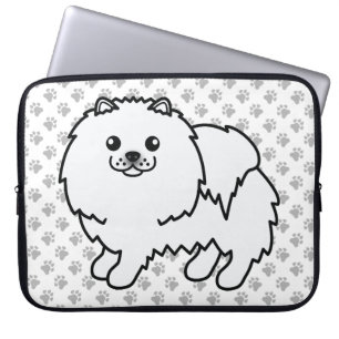 Housse Pour Ordinateur Portable Chien et pattes de caricature blanc de Poméranie