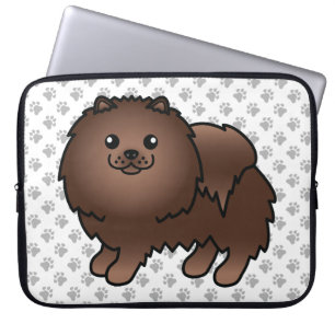 Housse Pour Ordinateur Portable Chien et pattes de caricature Brown de Poméranie