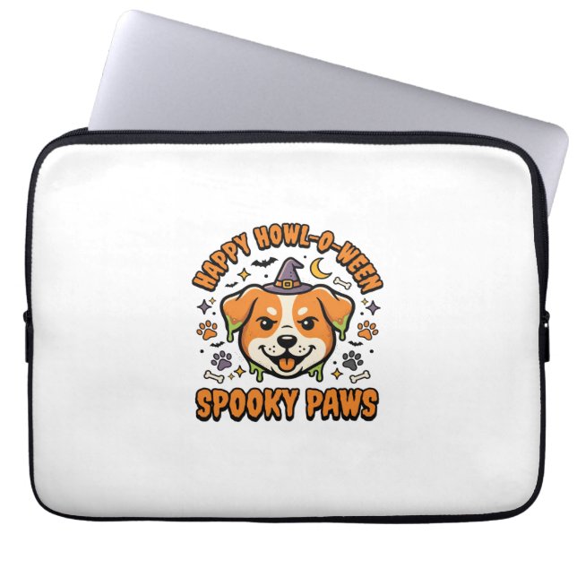 Housse Pour Ordinateur Portable Chien Halloween Pattes Fantomatiques (Devant)