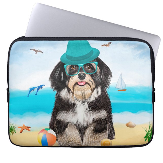 Housse Pour Ordinateur Portable Chien Havanais sur la plage (Devant)