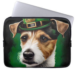 Housse Pour Ordinateur Portable Chien Jack Russell en robe de la Saint-Patrick