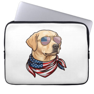 Housse Pour Ordinateur Portable Chien Lunettes de soleil Drapeau Usa Bandana