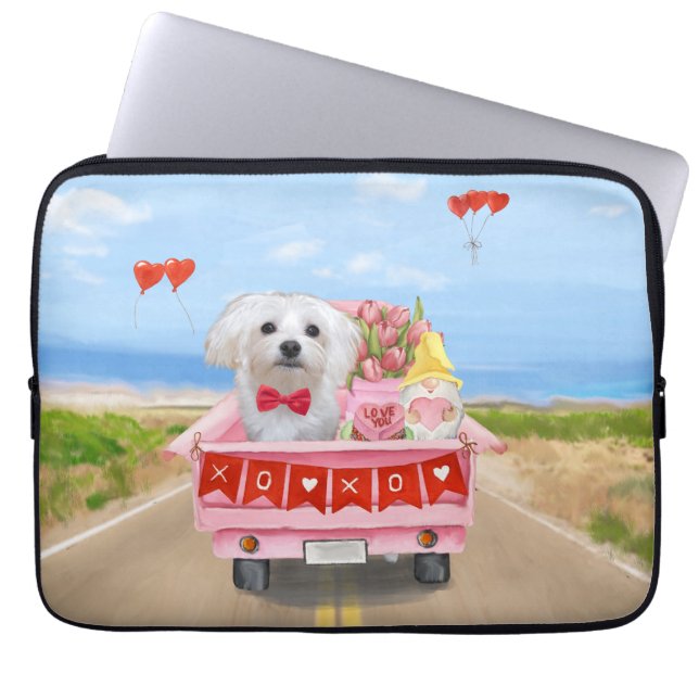 Housse Pour Ordinateur Portable Chien maltais Saint Valentin Camion (Devant)