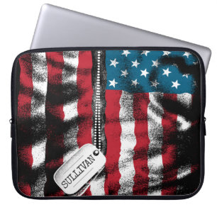 Housse Pour Ordinateur Portable Chien militaire personnalisé Tags USA Drapeau