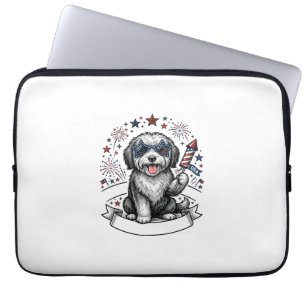 Housse Pour Ordinateur Portable Chien Patriotique Feu d'Artifice Vintage Vector T-