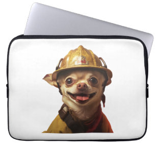 Housse Pour Ordinateur Portable Chien portant un casque de pompier rouge