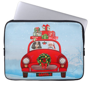 Housse Pour Ordinateur Portable Chien Roi Cavalier En Voiture Avec Le Père Noël