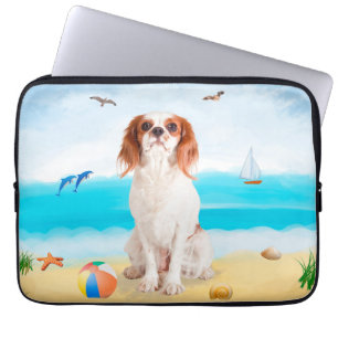 Housse Pour Ordinateur Portable Chien roi cavalier sur la plage