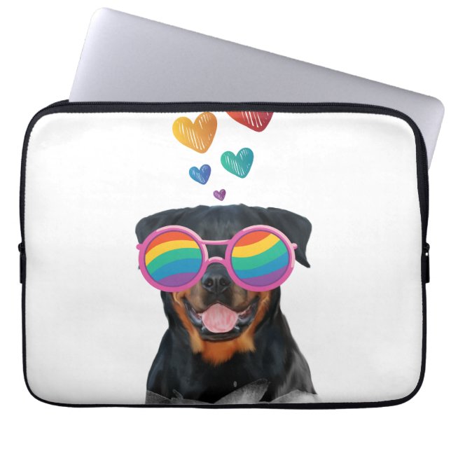 Housse Pour Ordinateur Portable Chien Rottweiler avec coeurs Saint-Valentin (Devant)