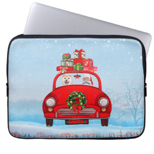 Housse Pour Ordinateur Portable Chien Shiba Inu En Voiture Avec Le Père Noël