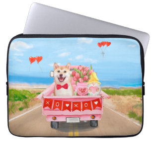 Housse Pour Ordinateur Portable Chien Shiba Inu Saint Valentin Coeurs de Camion